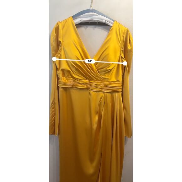 Mac Duggal 12404 FAUX WRAP  A LINE GOWN Formal Dress in Marigold size 14 - Picture 10 of 16